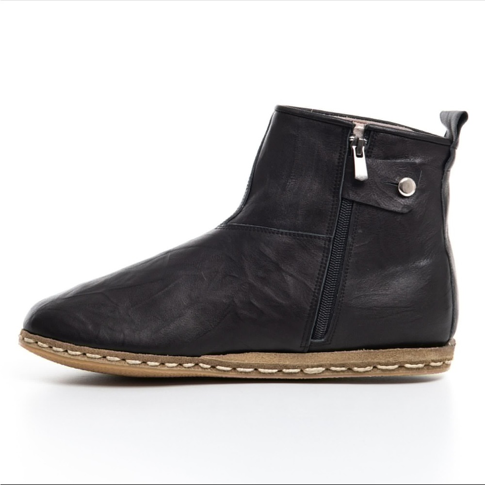 Handmade Turkish Leather Shearling boots ~ black matte - Picture 2 of 5